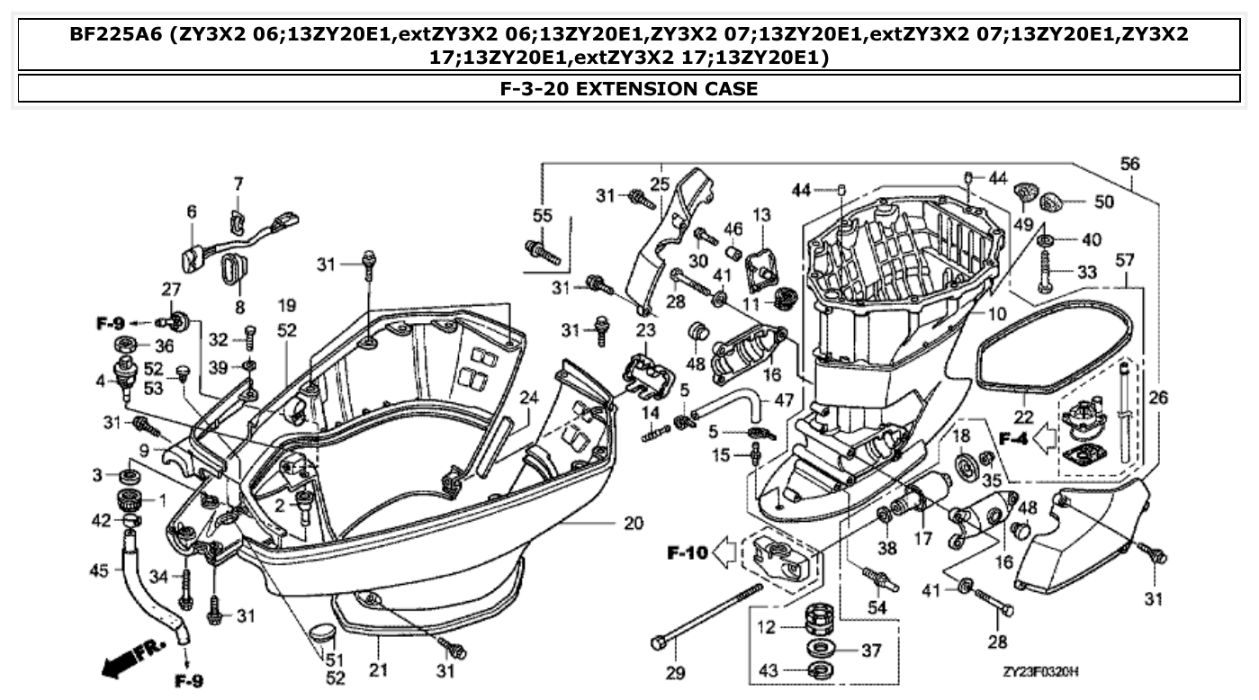 Honda BF225A6 EXTENSION CASE parts diagram