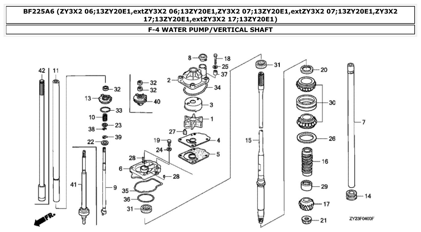 Honda BF225A6 WATER PUMP/VERTICAL SHAFT parts diagram