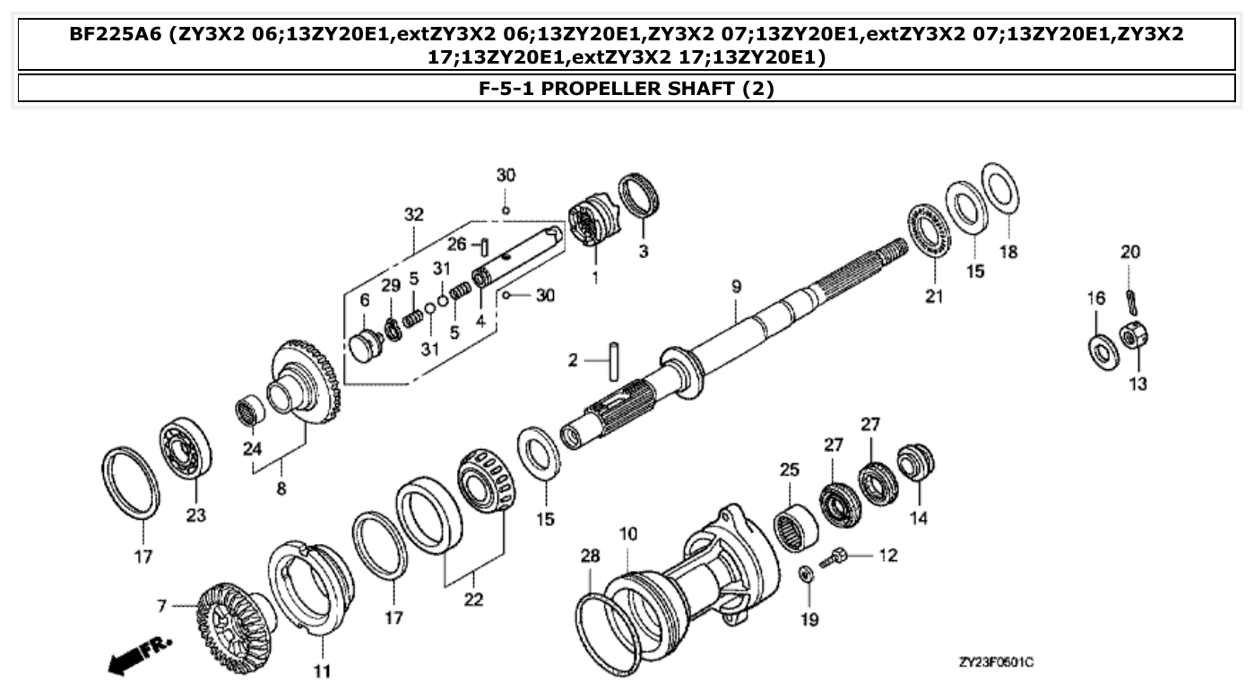 Honda BF225A6 PROPELLER SHAFT (2) parts diagram
