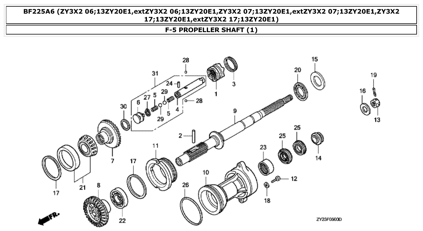 Honda BF225A6 PROPELLER SHAFT (1) parts diagram