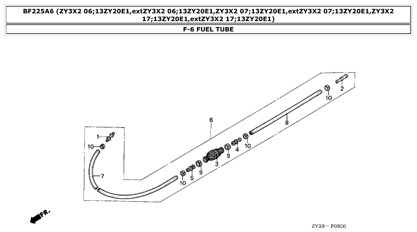 Honda BF225A6 FUEL TUBE parts diagram