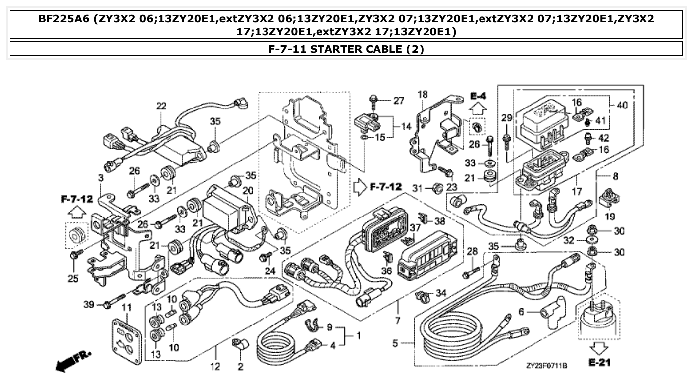 Honda BF225A6 STARTER CABLE (2) parts diagram