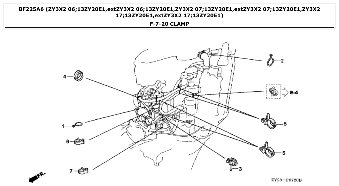 Honda BF225A6 CLAMP parts diagram