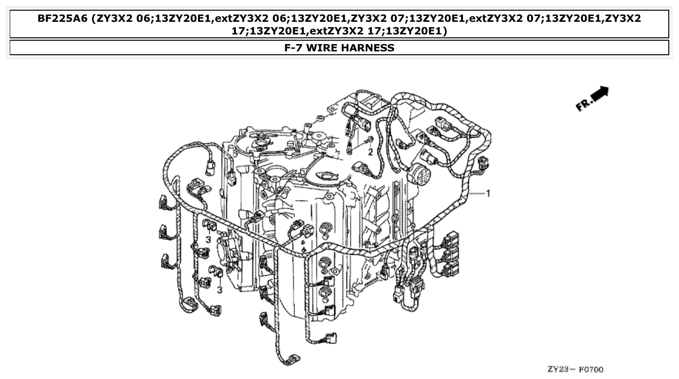 Honda BF225A6 WIRE HARNESS parts diagram