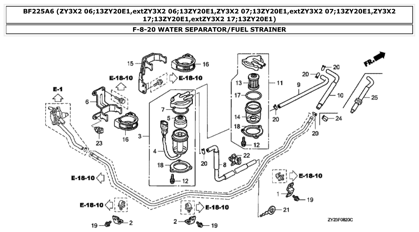 Honda BF225A6 WATER SEPARATOR/FUEL STRAINER parts diagram