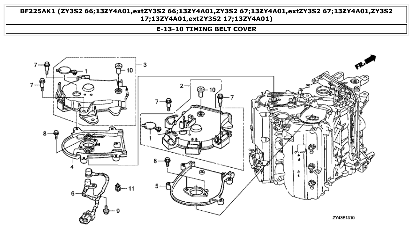 Honda BF225AK1 TIMING BELT COVER parts diagram