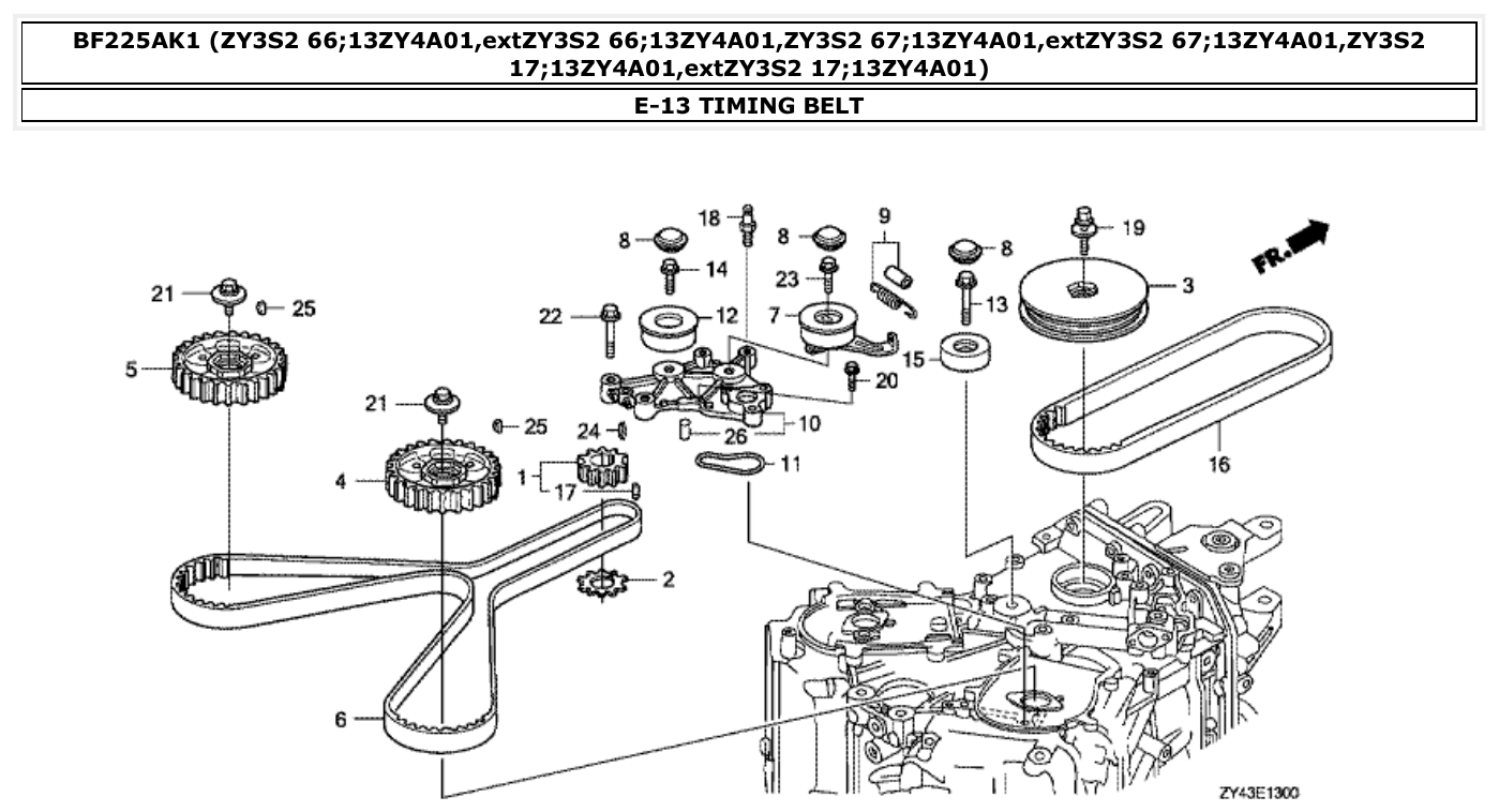 Honda BF225AK1 TIMING BELT parts diagram