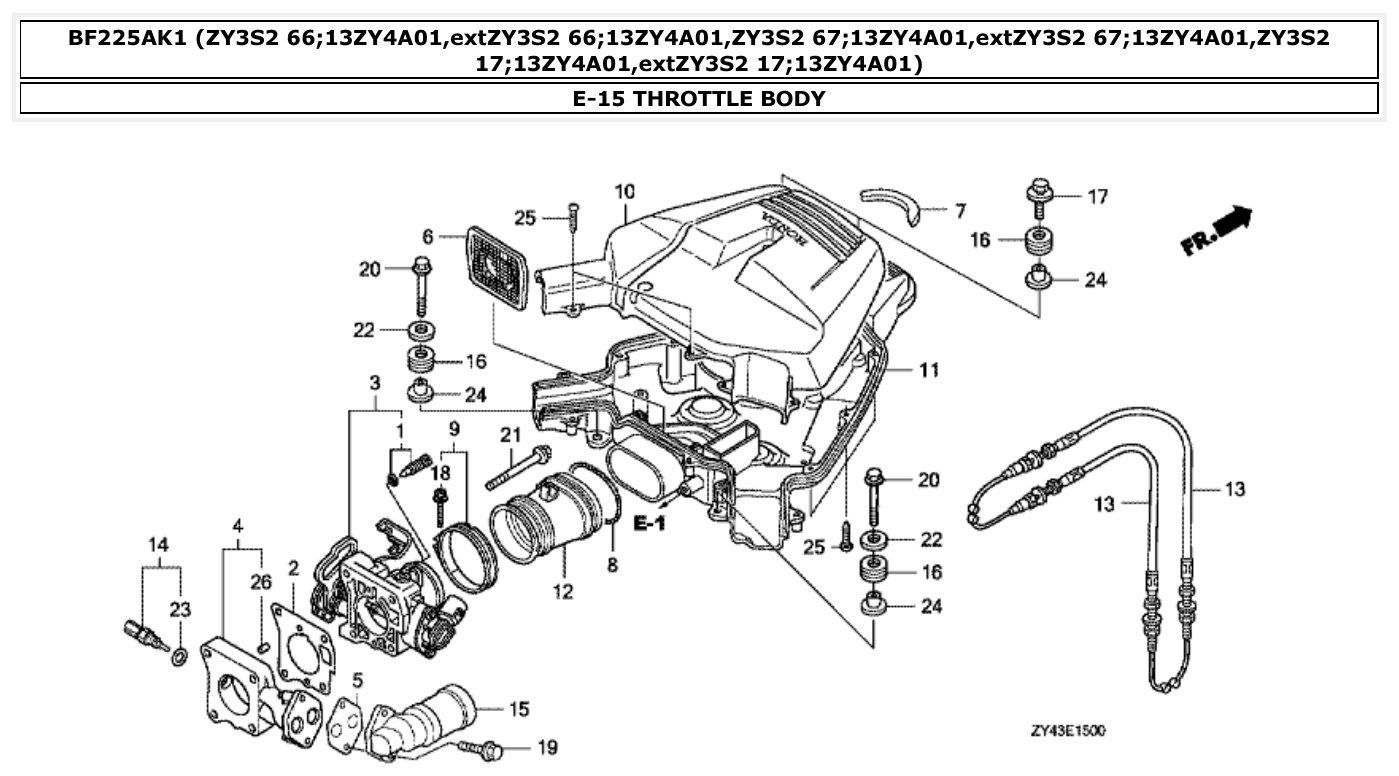 Honda BF225AK1 THROTTLE BODY parts diagram