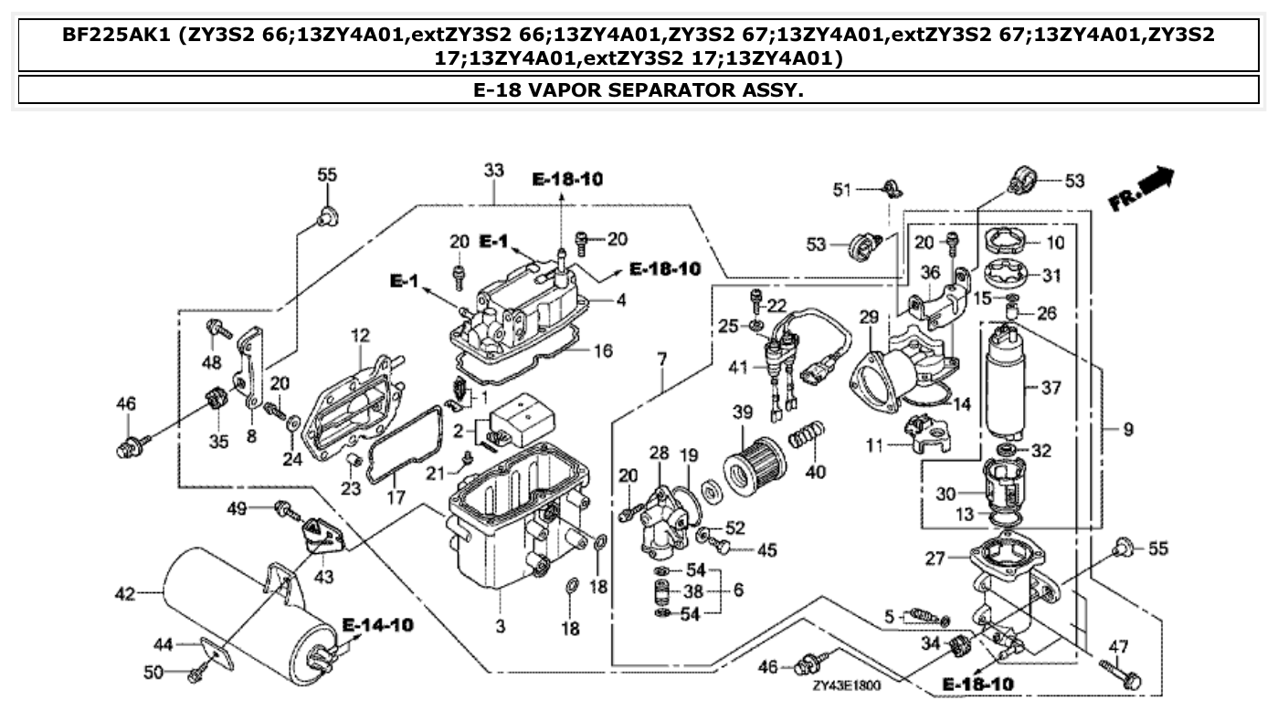 Honda BF225AK1 VAPOR SEPARATOR ASSY. parts diagram