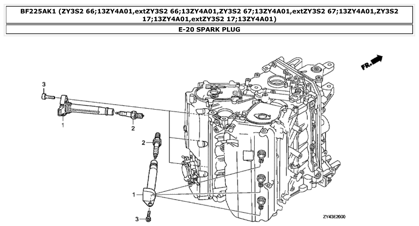 Honda BF225AK1 SPARK PLUG parts diagram