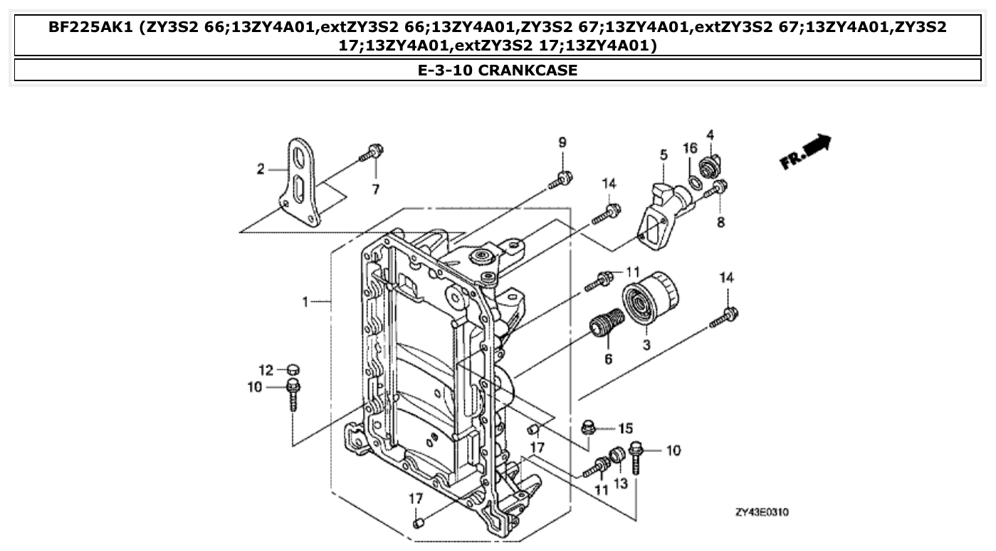 Honda BF225AK1 CRANKCASE parts diagram