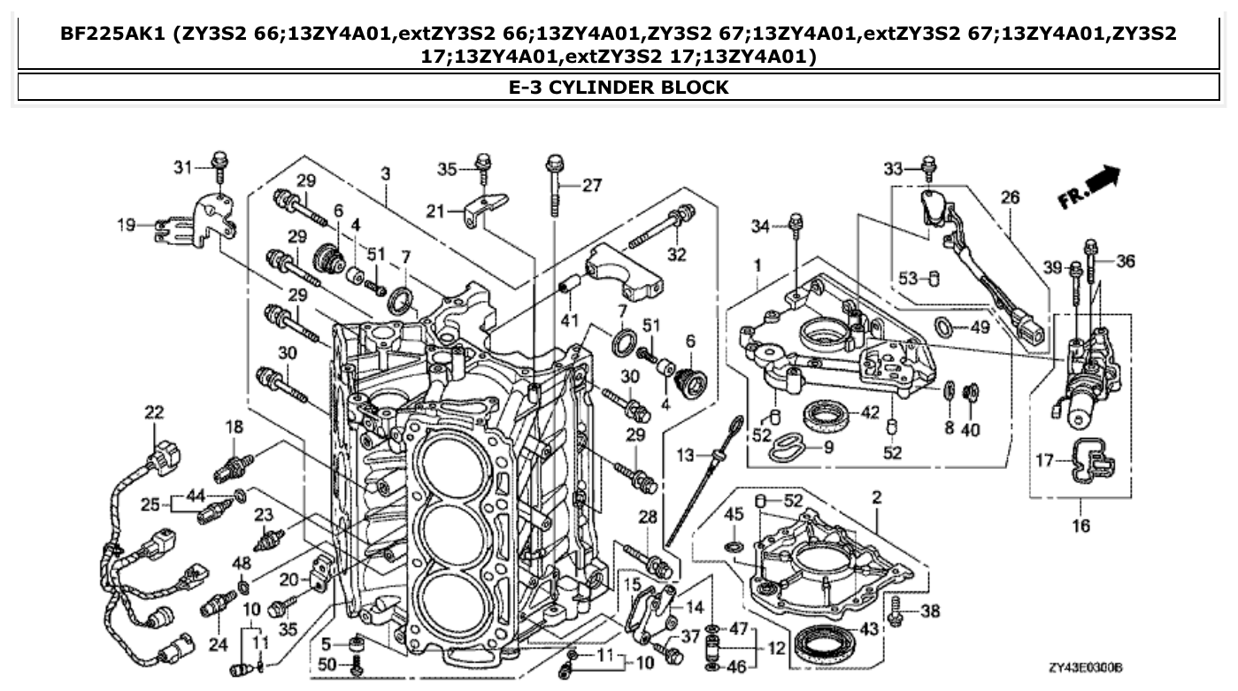 Honda BF225AK1 CYLINDER BLOCK parts diagram