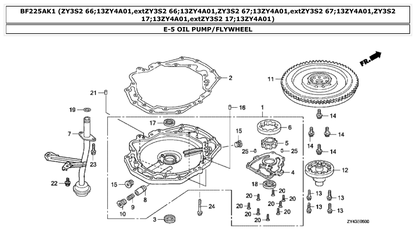 Honda BF225AK1 OIL PUMP/FLYWHEEL parts diagram