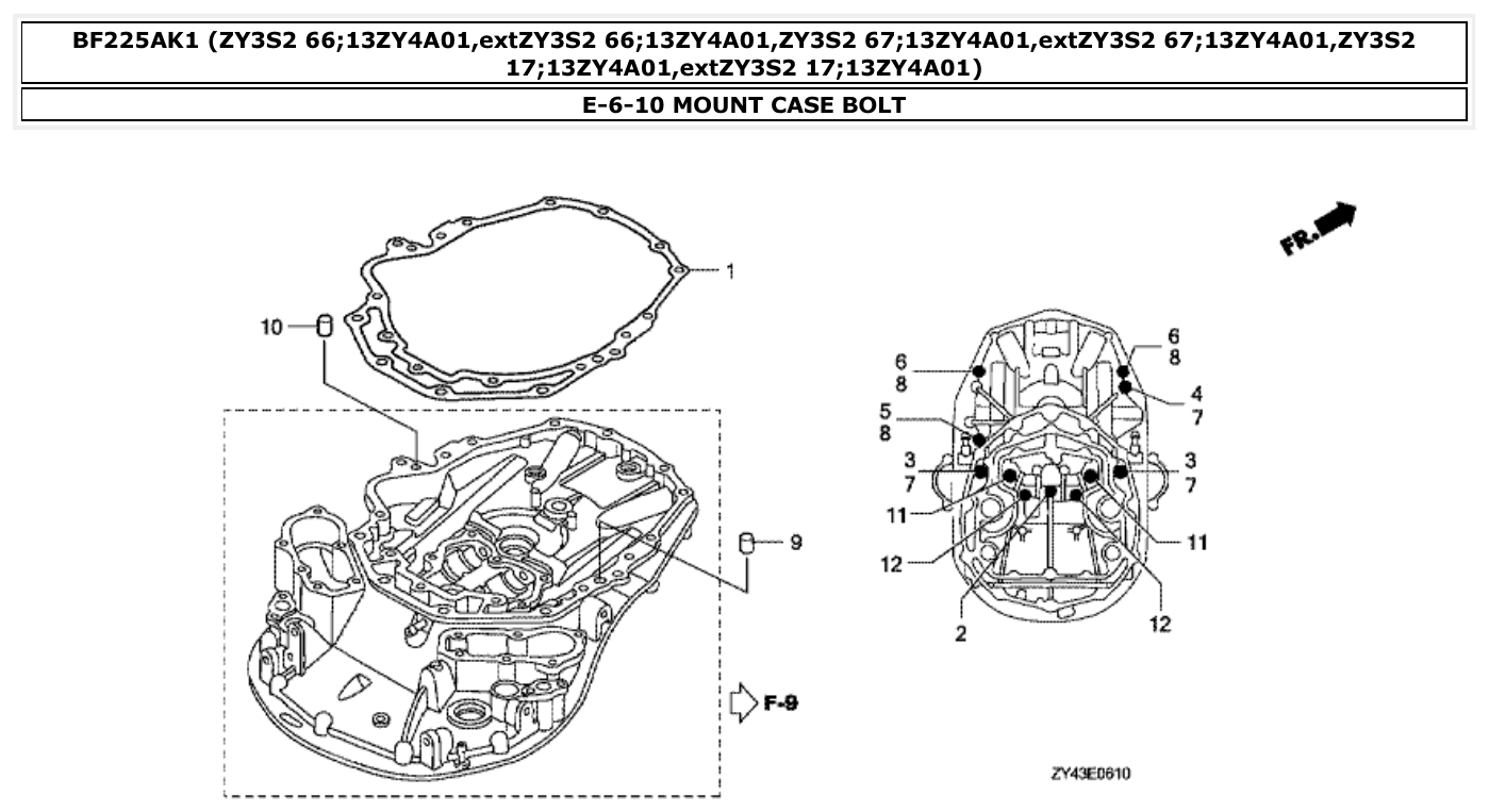 Honda BF225AK1 MOUNT CASE BOLT parts diagram