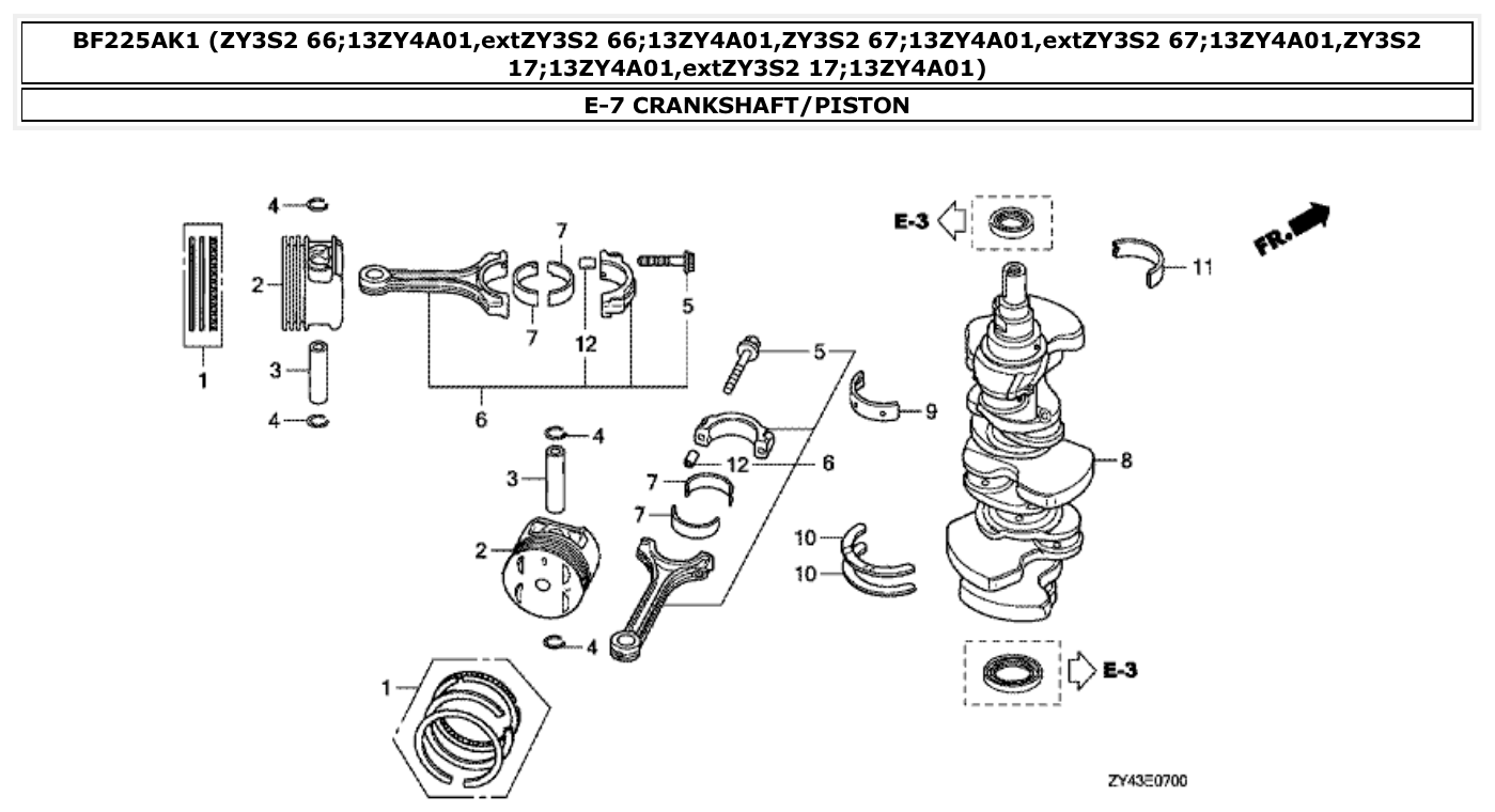 Honda BF225AK1 CRANKSHAFT/PISTON parts diagram