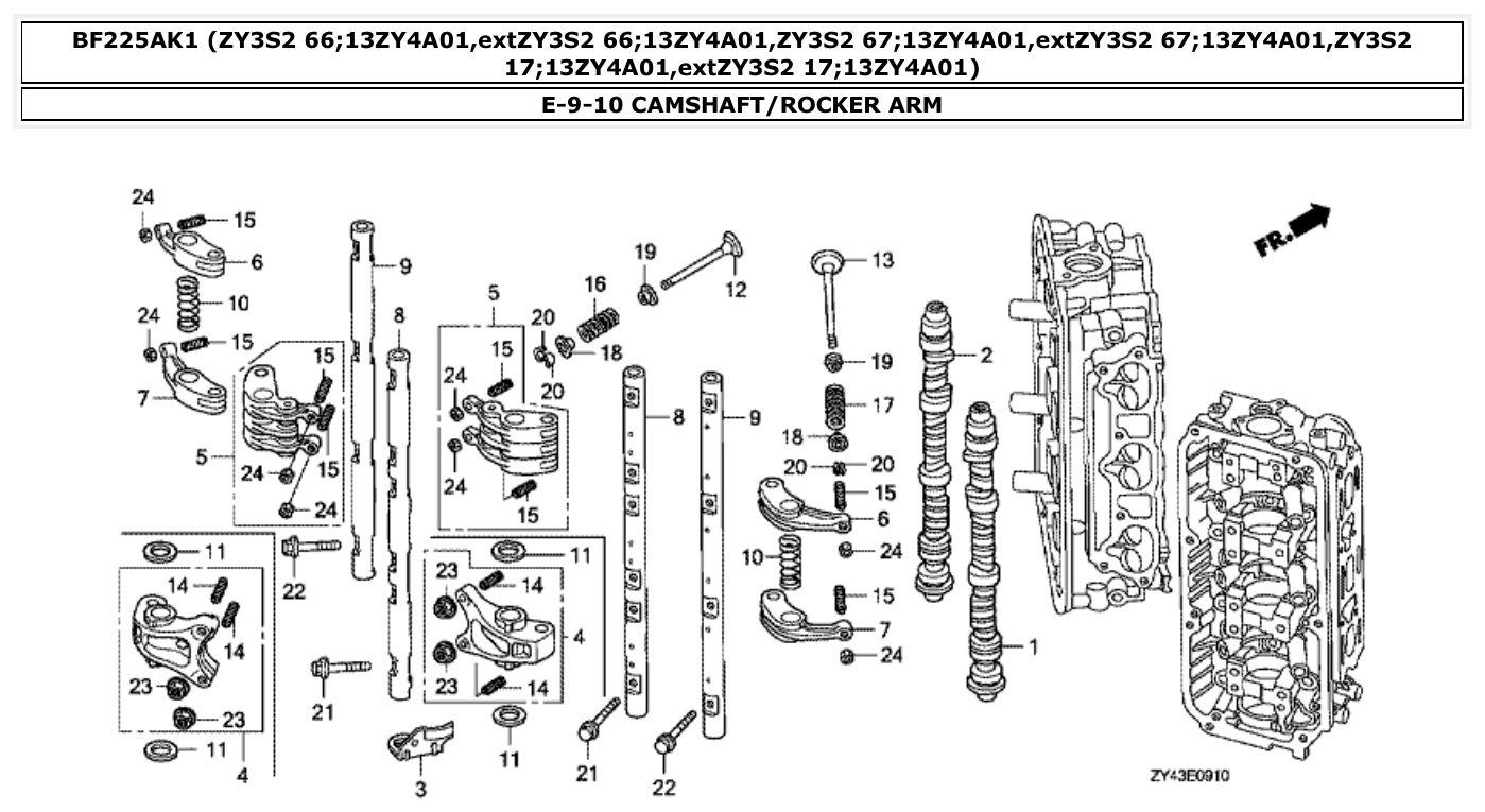 Honda BF225AK1 CAMSHAFT/ROCKER ARM parts diagram