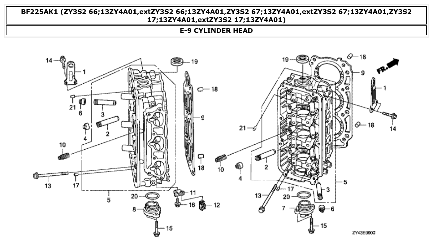 Honda BF225AK1 CYLINDER HEAD parts diagram