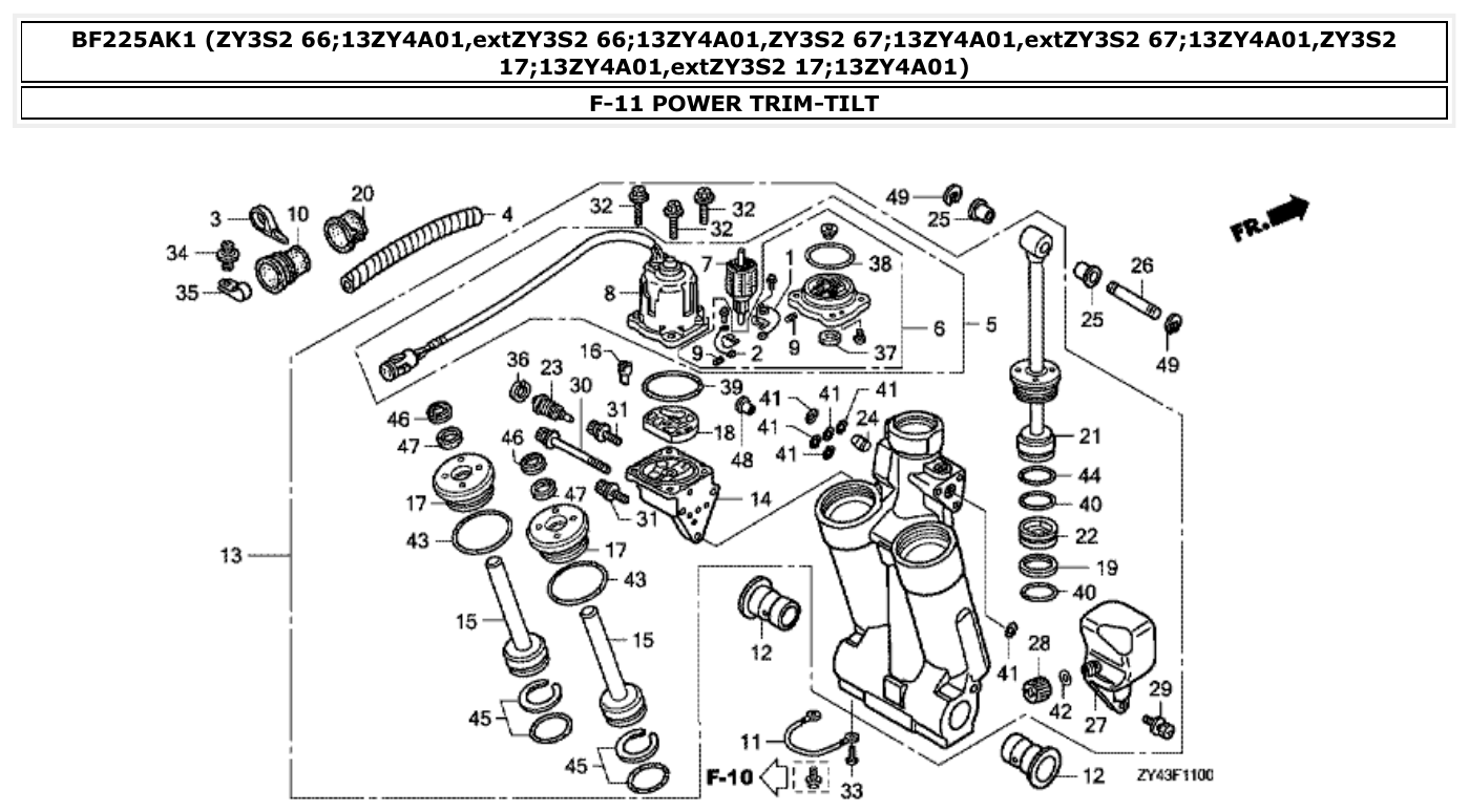 Honda BF225AK1 POWER TRIM-TILT parts diagram