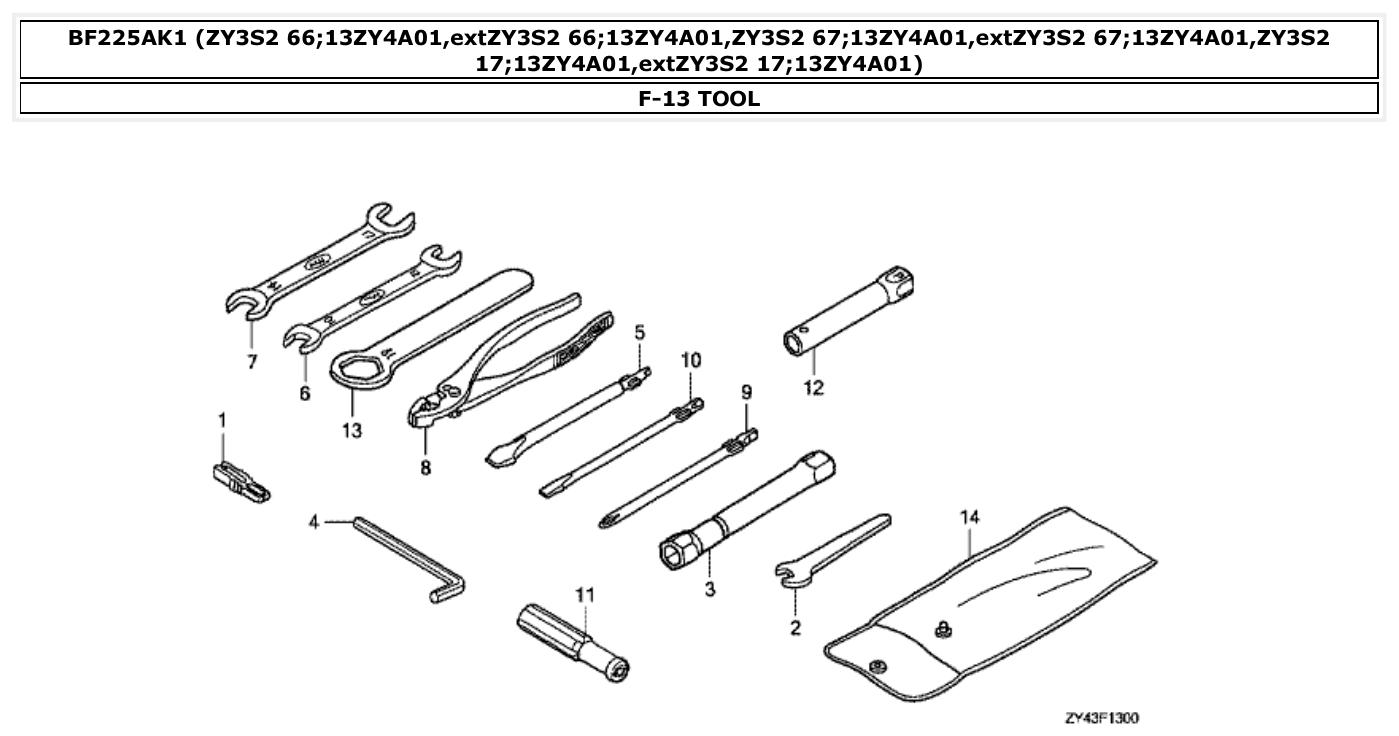 Honda BF225AK1 TOOL parts diagram