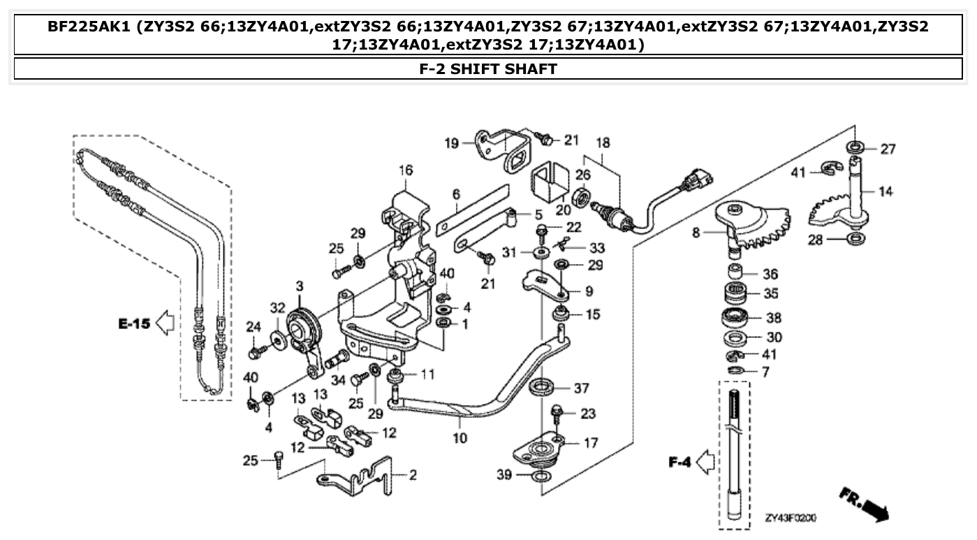 Honda BF225AK1 SHIFT SHAFT parts diagram