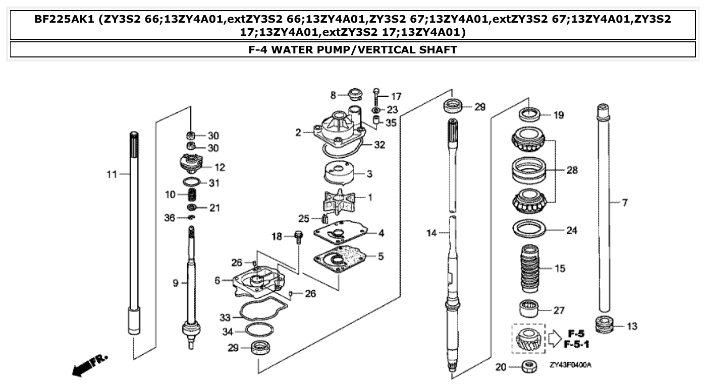 Honda BF225AK1 WATER PUMP/VERTICAL SHAFT parts diagram