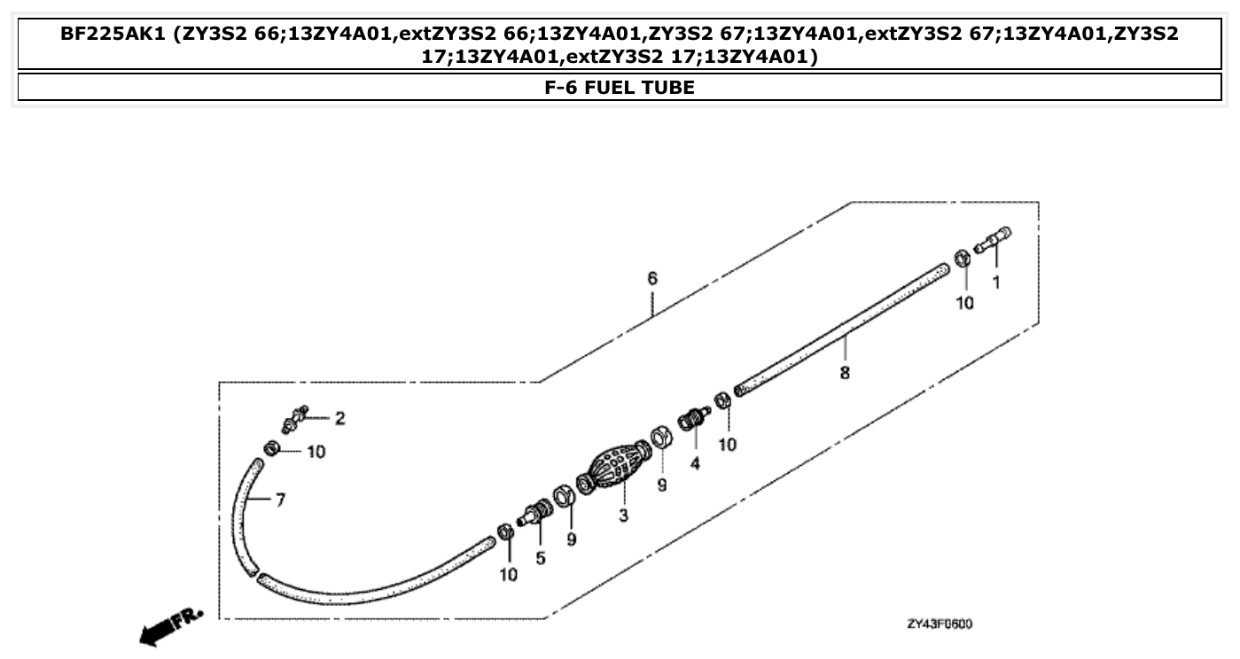 Honda BF225AK1 FUEL TUBE parts diagram