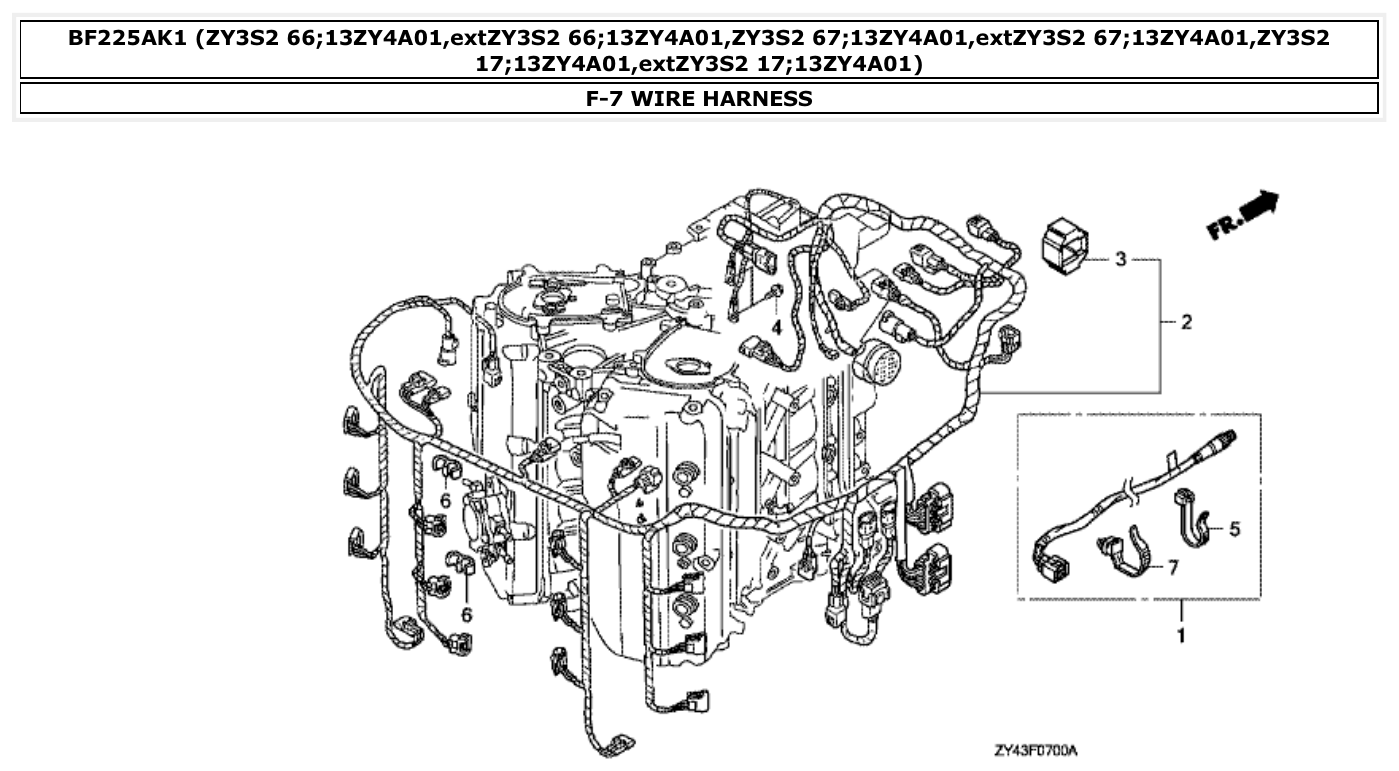 Honda BF225AK1 WIRE HARNESS parts diagram