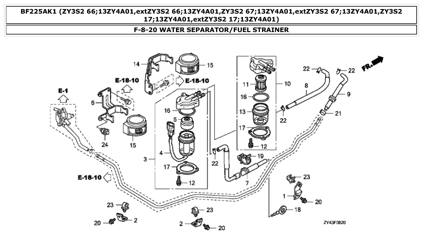 Honda BF225AK1 WATER SEPARATOR/FUEL STRAINER parts diagram
