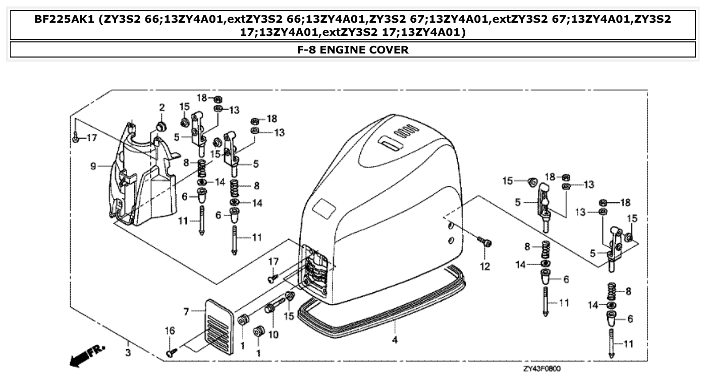 Honda BF225AK1 ENGINE COVER parts diagram
