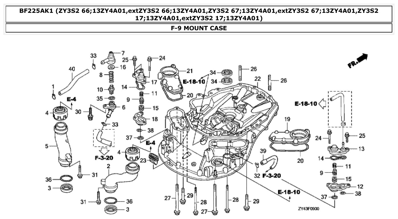 Honda BF225AK1 MOUNT CASE parts diagram