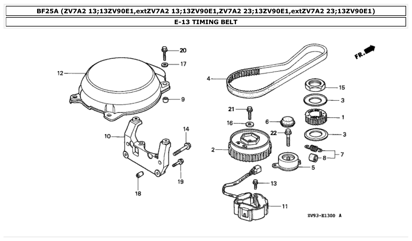 Honda BF25A TIMING BELT parts diagram