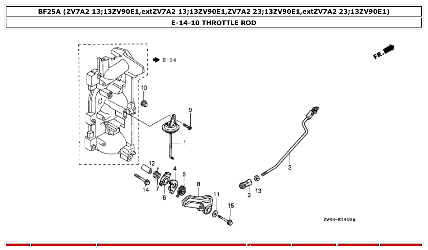 Honda BF25A THROTTLE ROD parts diagram