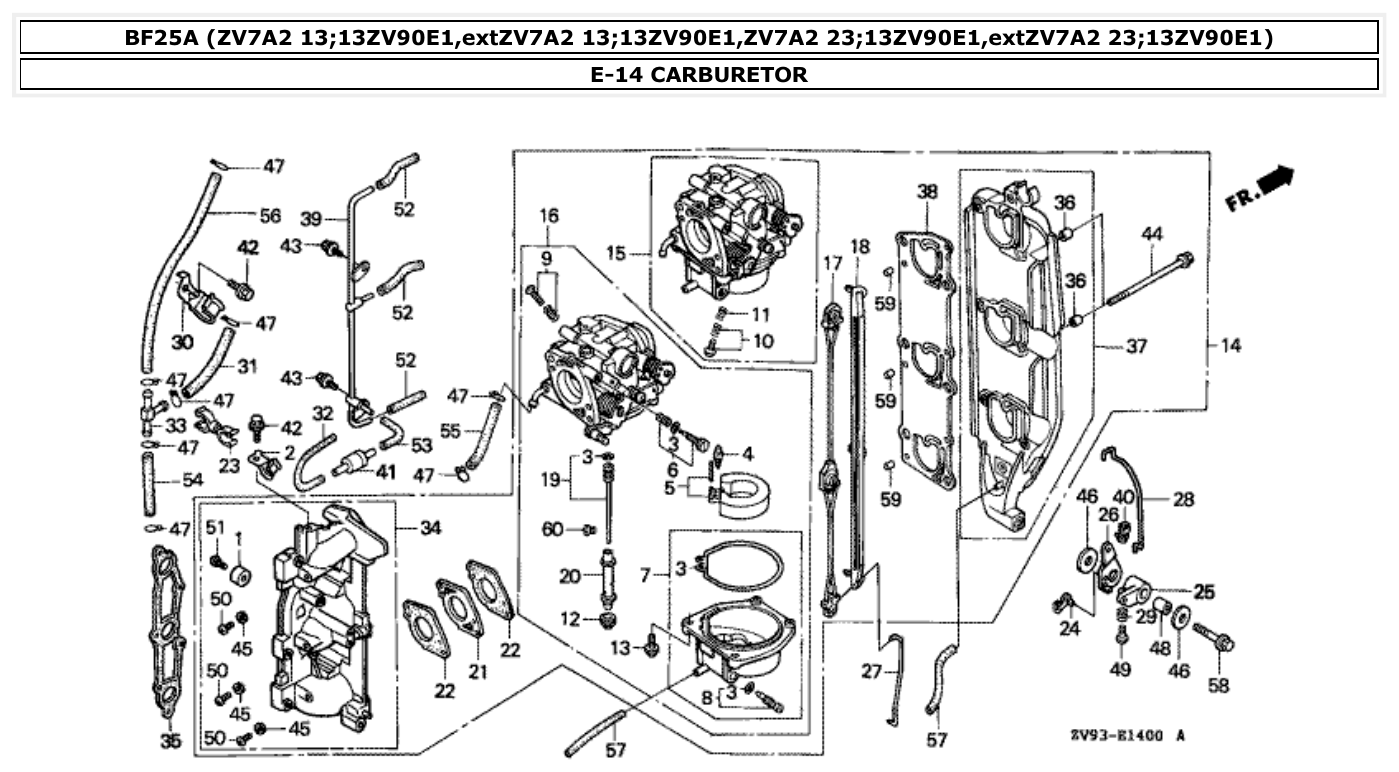 Honda BF25A CARBURETOR parts diagram
