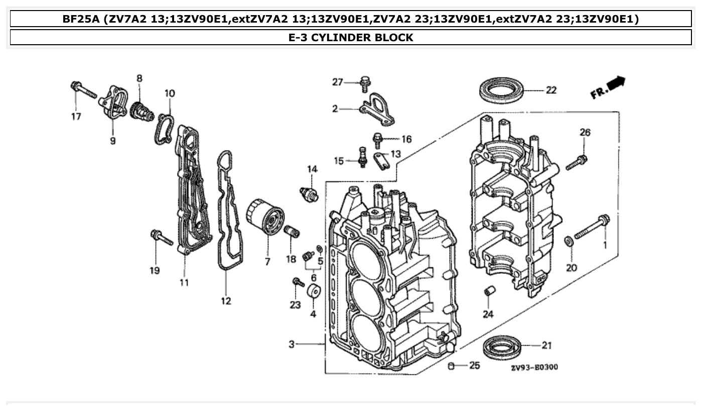 Honda BF25A CYLINDER BLOCK parts diagram
