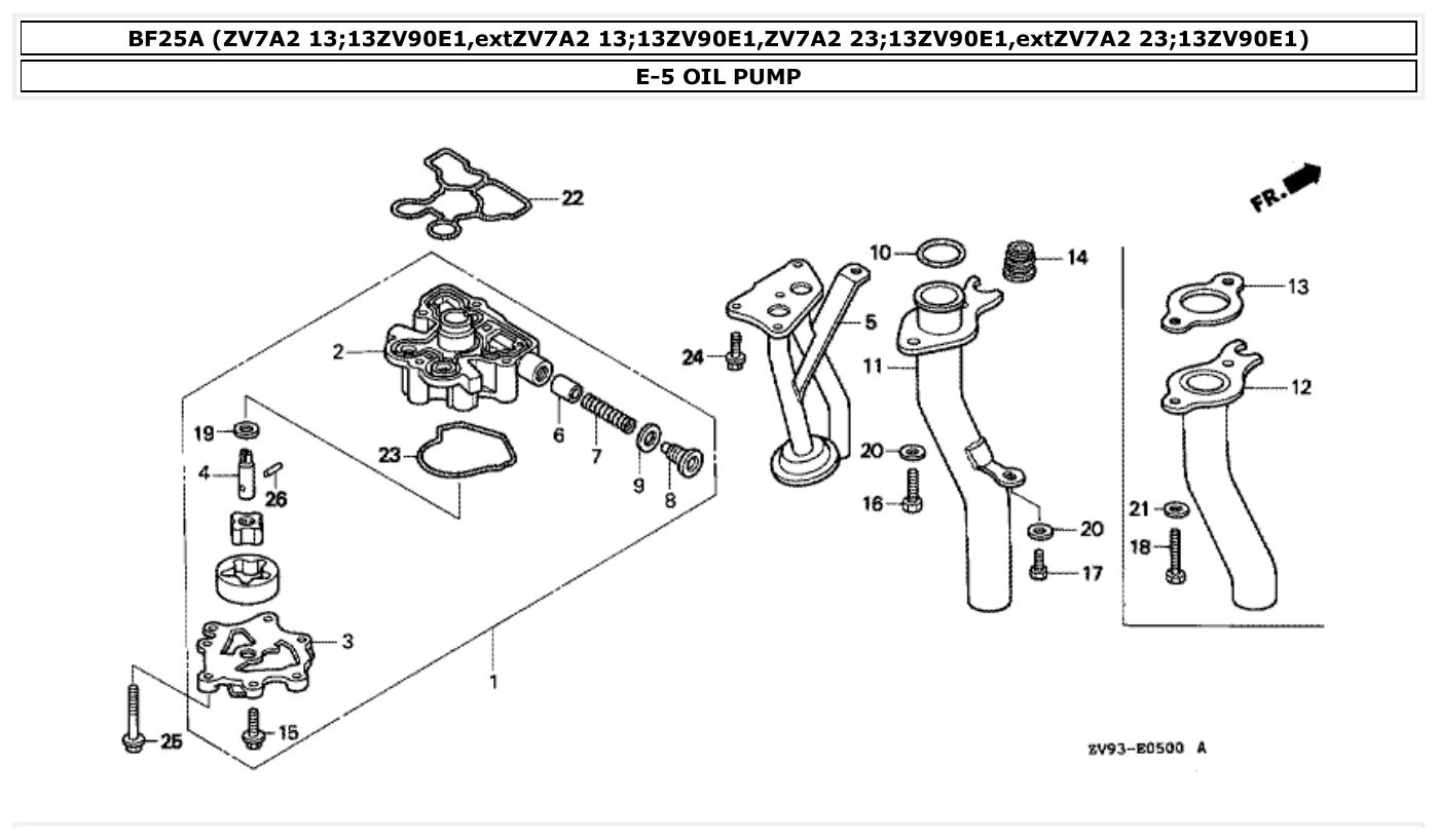 Honda BF25A OIL PUMP parts diagram