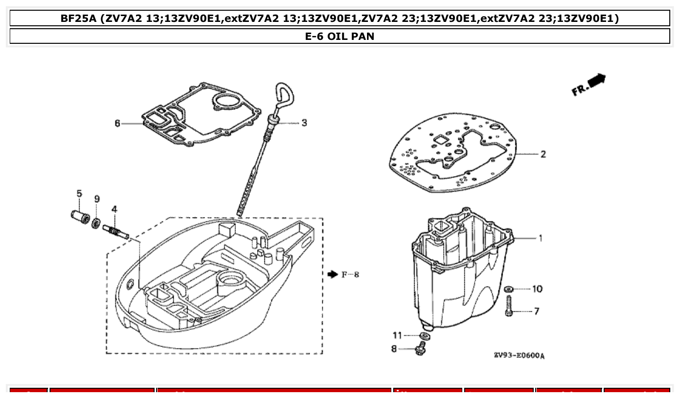 Honda BF25A OIL PAN parts diagram