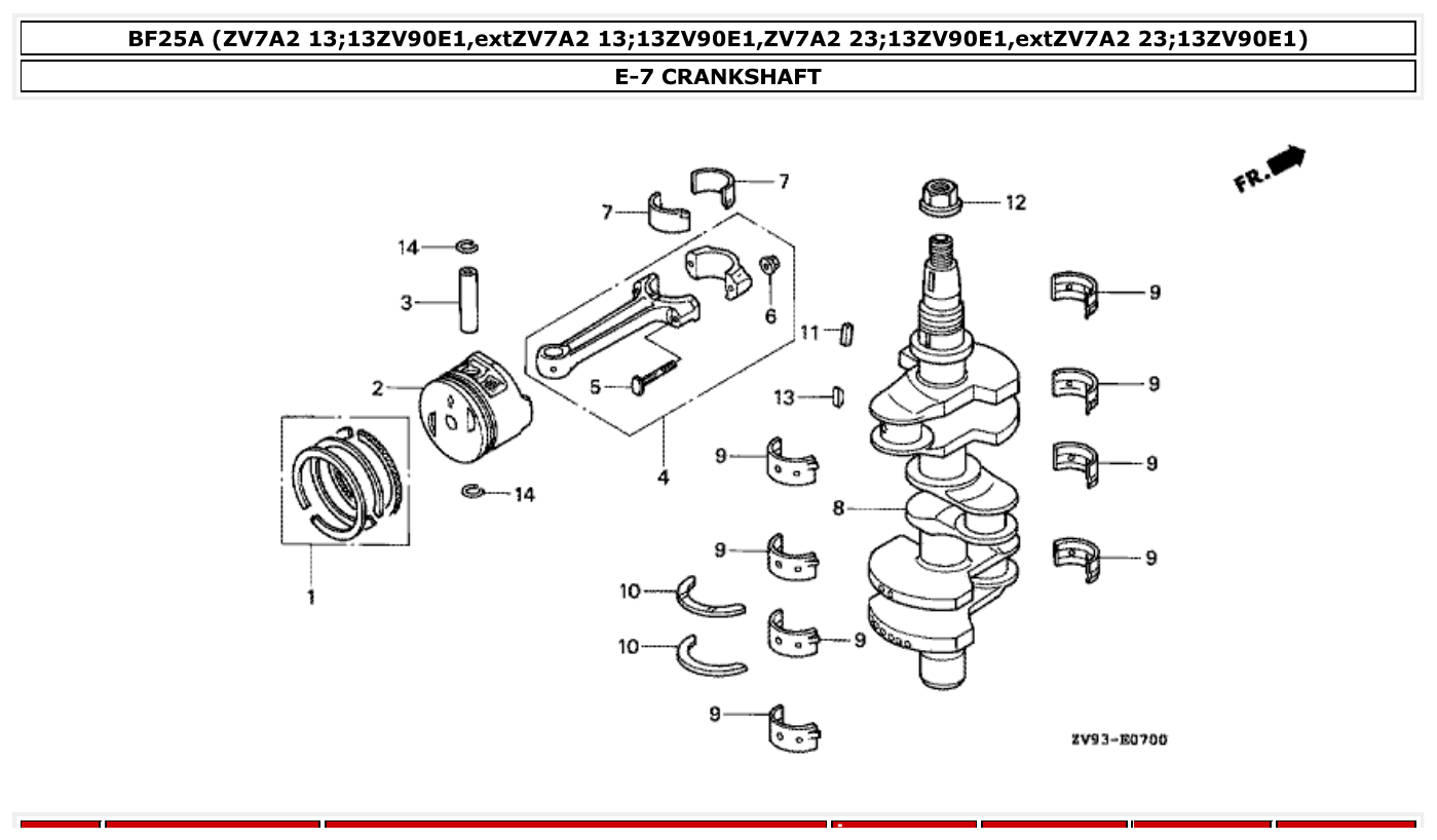 Honda BF25A CRANKSHAFT parts diagram