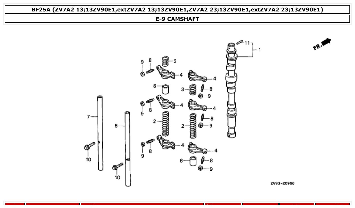 Honda BF25A CAMSHAFT parts diagram