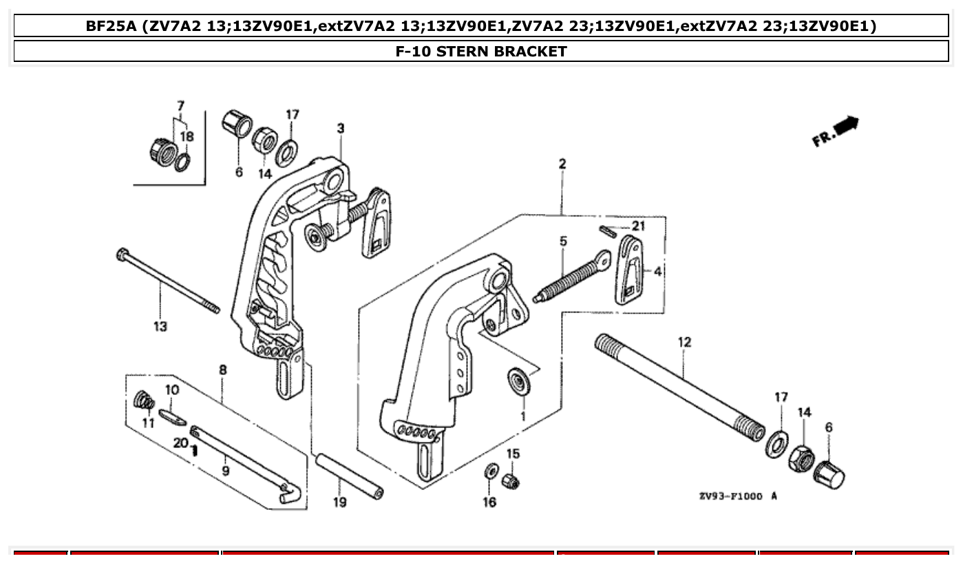 Honda BF25A STERN BRACKET parts diagram