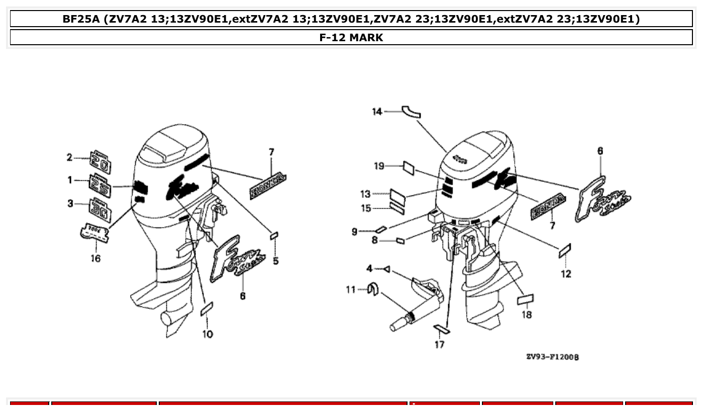 Honda BF25A MARK parts diagram