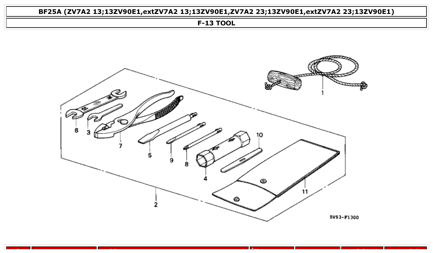 Honda BF25A TOOL parts diagram