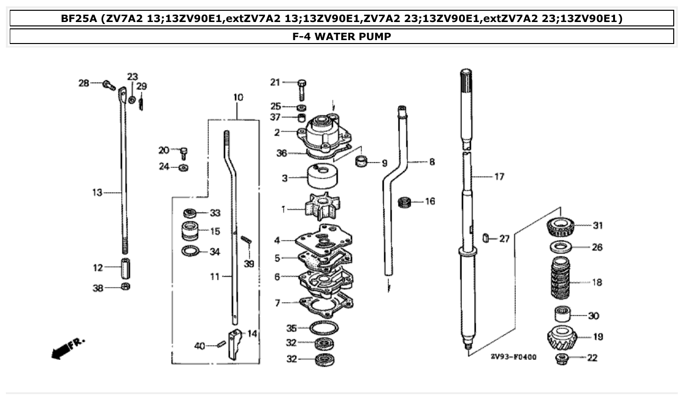 Honda BF25A WATER PUMP parts diagram