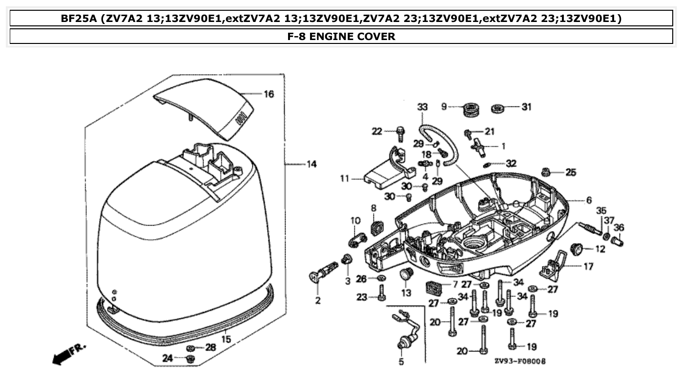 Honda BF25A ENGINE COVER parts diagram