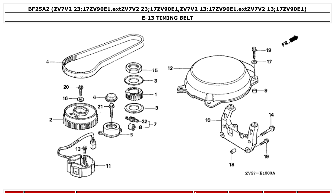 Honda BF25A2 TIMING BELT parts diagram