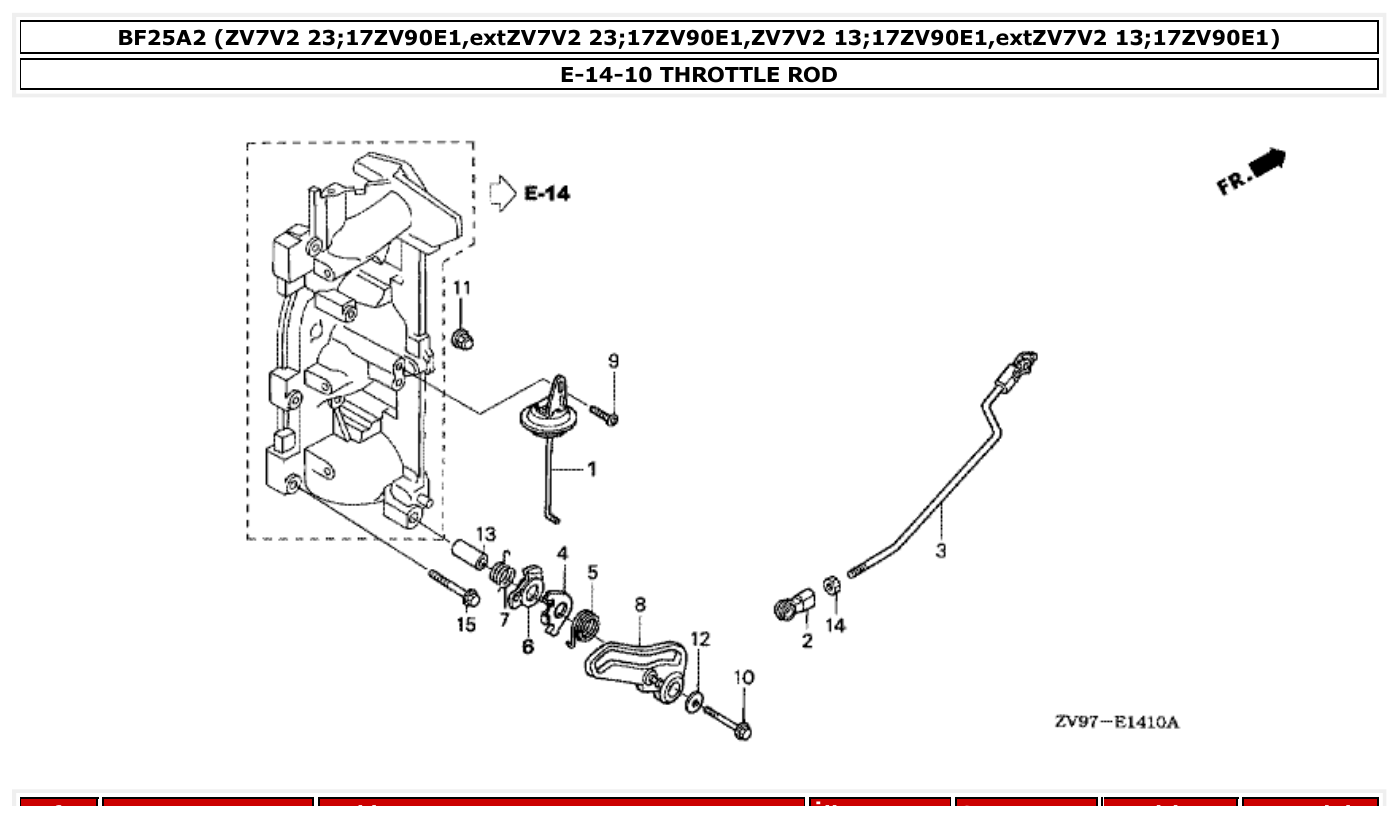 Honda BF25A2 THROTTLE ROD parts diagram
