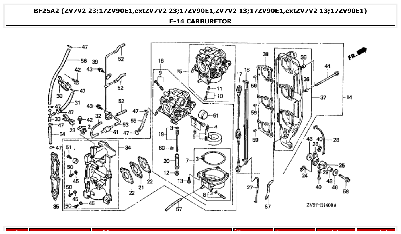 Honda BF25A2 CARBURETOR parts diagram