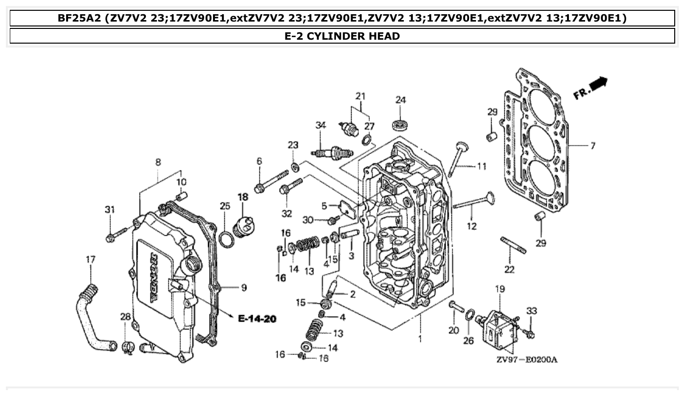 Honda BF25A2 CYLINDER HEAD parts diagram