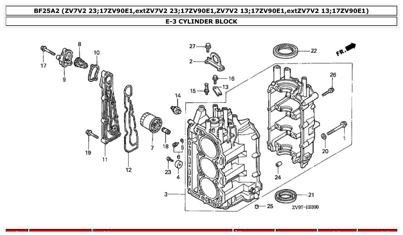 Honda BF25A2 CYLINDER BLOCK parts diagram