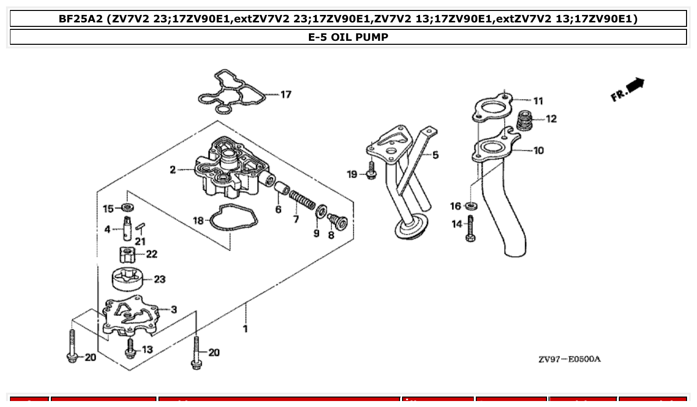 Honda BF25A2 OIL PUMP parts diagram
