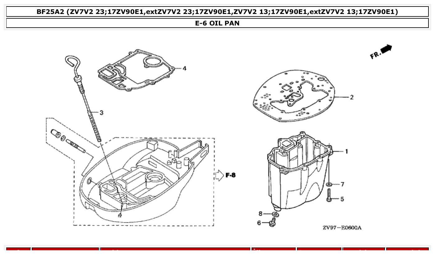 Honda BF25A2 OIL PAN parts diagram